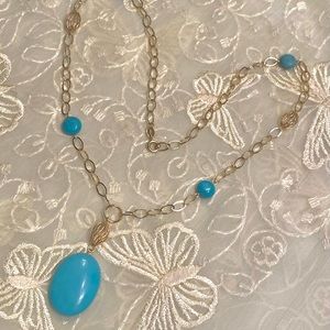 14K Gold and Turquoise station necklace